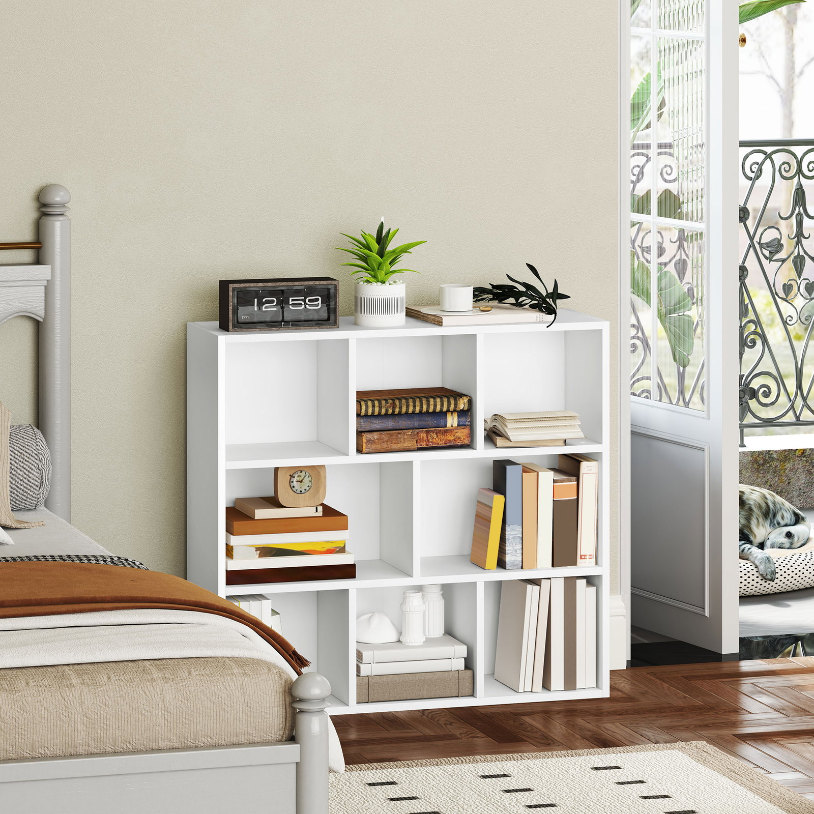 Estante de 3 níveis estante para livros com 8 compartimentos desenho vertical ou horizontal 74,3x24x80 cm branco