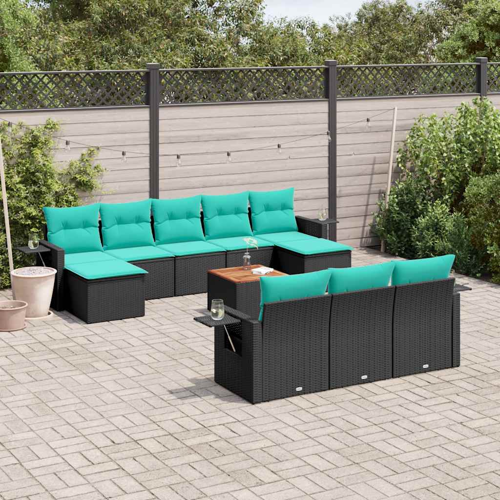 Conjunto de sofá de jardim com 11 peças e almofadas em rattan sintético preto