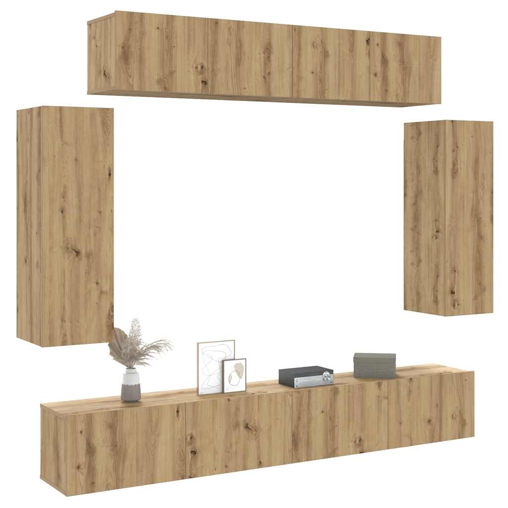 Conjunto de armário TV parede 6 pcs madeira carvalho artisiano