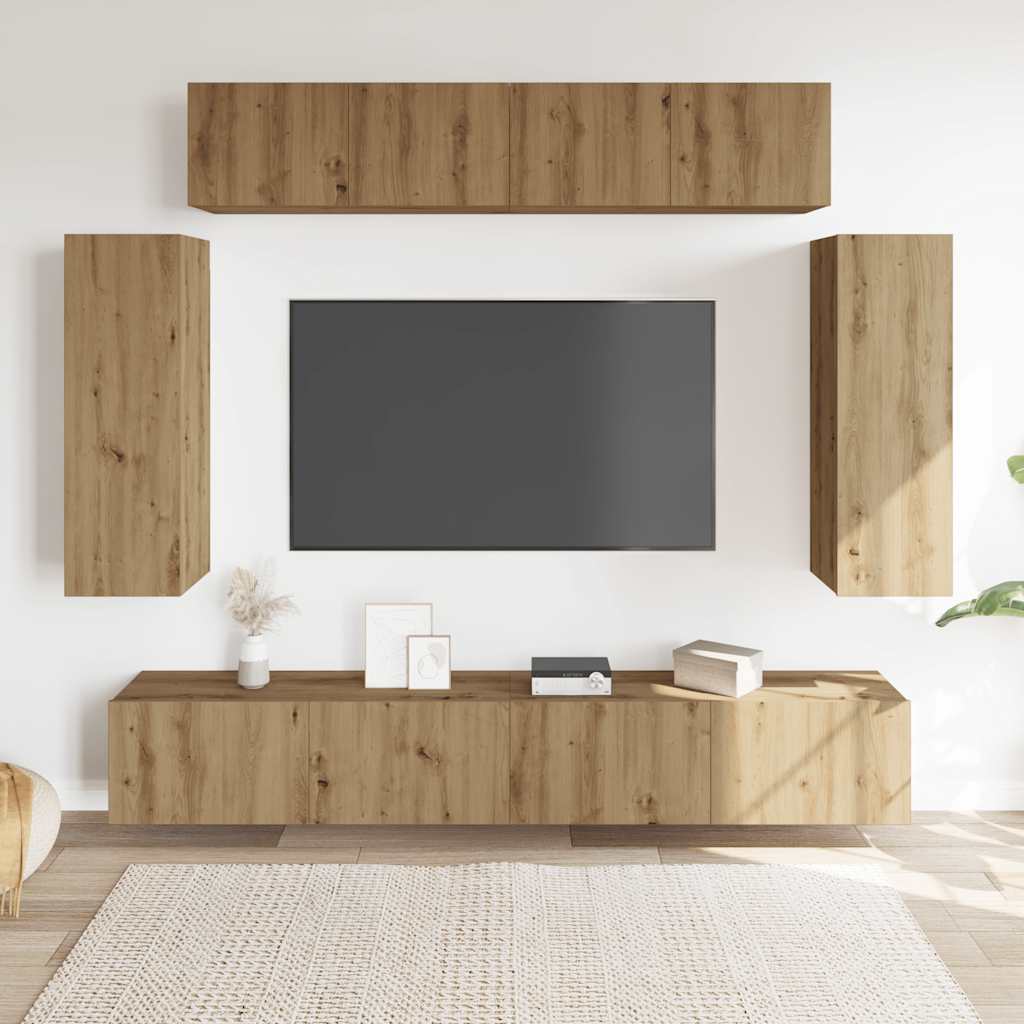 Conjunto de armário TV parede 6 pcs madeira carvalho artisiano
