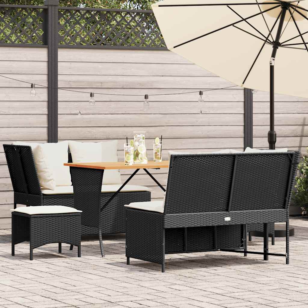 5 Pcs conjunto sofás de jardim com almofadões vime PE preto