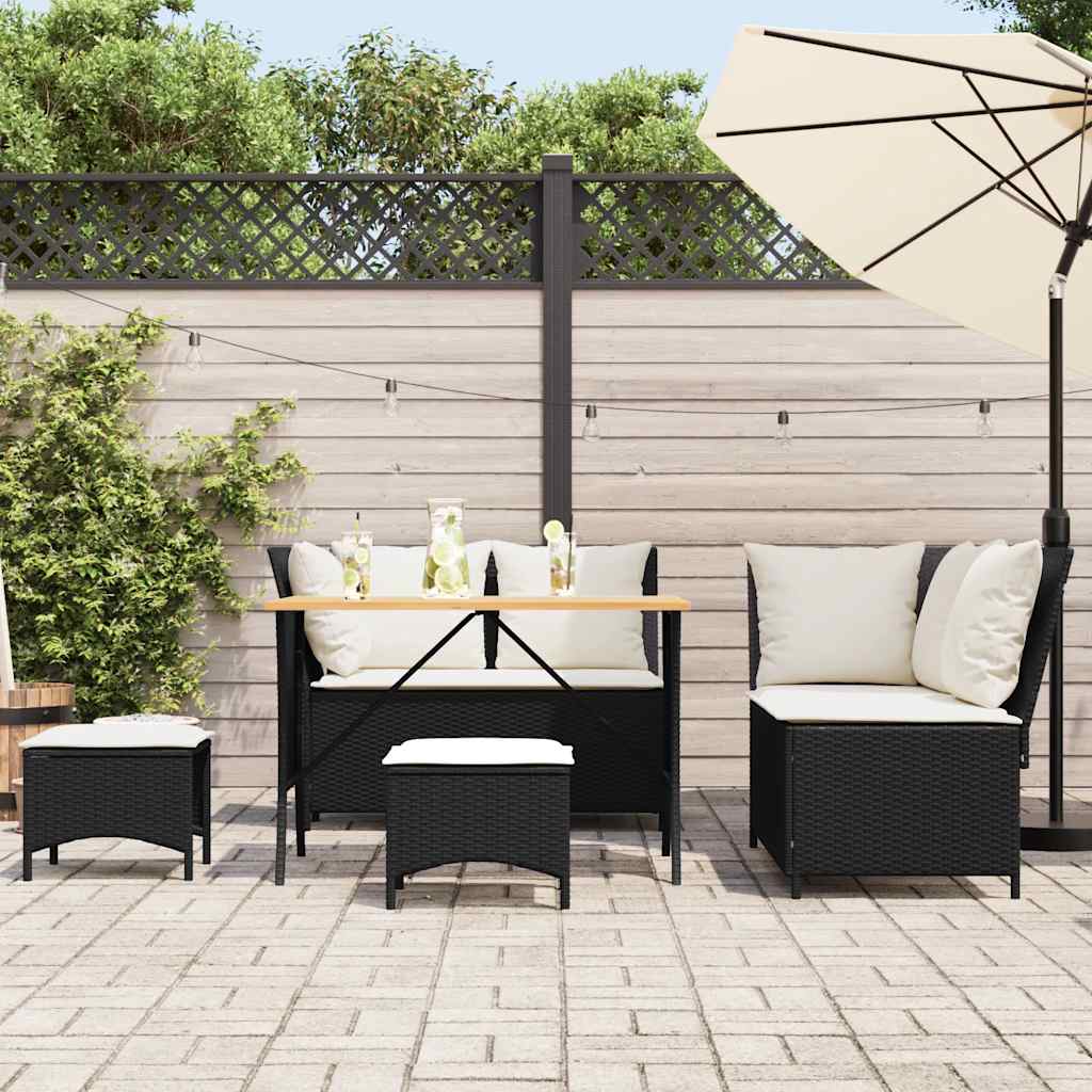 5 Pcs conjunto sofás de jardim com almofadões vime PE preto