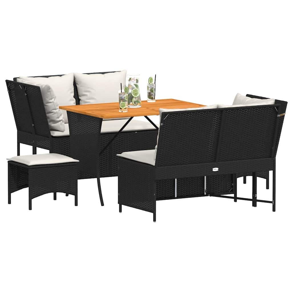 5 Pcs conjunto sofás de jardim com almofadões vime PE preto