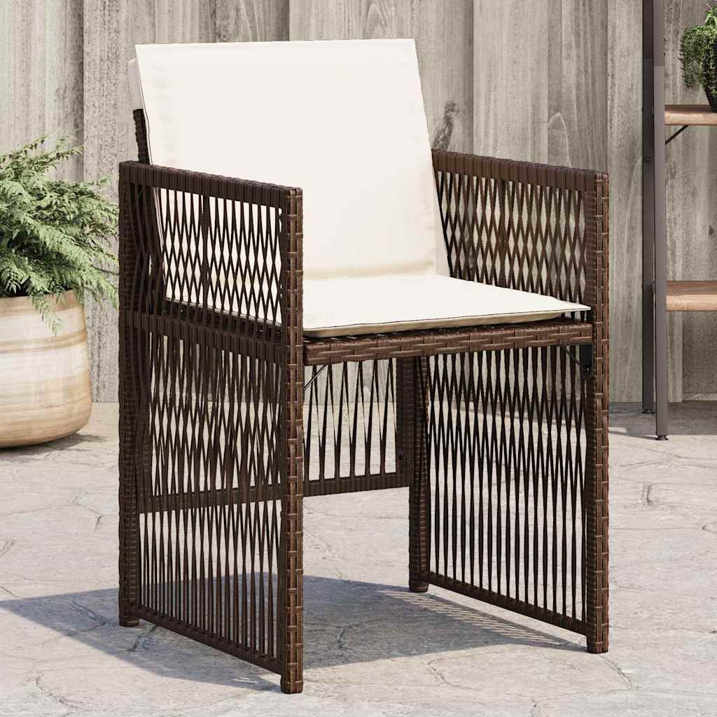 Cadeiras de jardim com almofadões 4 pcs vime PE castanho