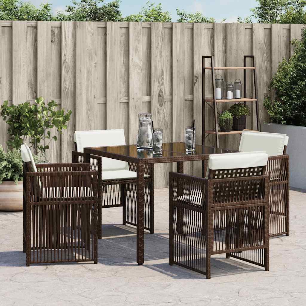 Cadeiras de jardim com almofadões 4 pcs vime PE castanho
