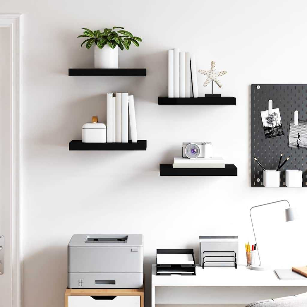Prateleiras de parede suspensas 4 pcs 40x23,5x3,8cm MDF preto