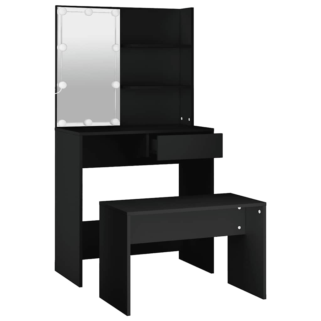 Conjunto de toucador com luzes LED derivados de madeira preto