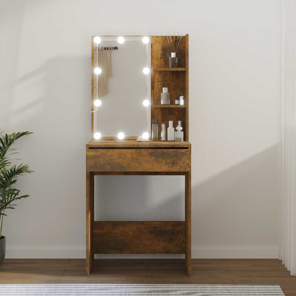 Toucador com leds 60x40x140 cm cor carvalho fumado