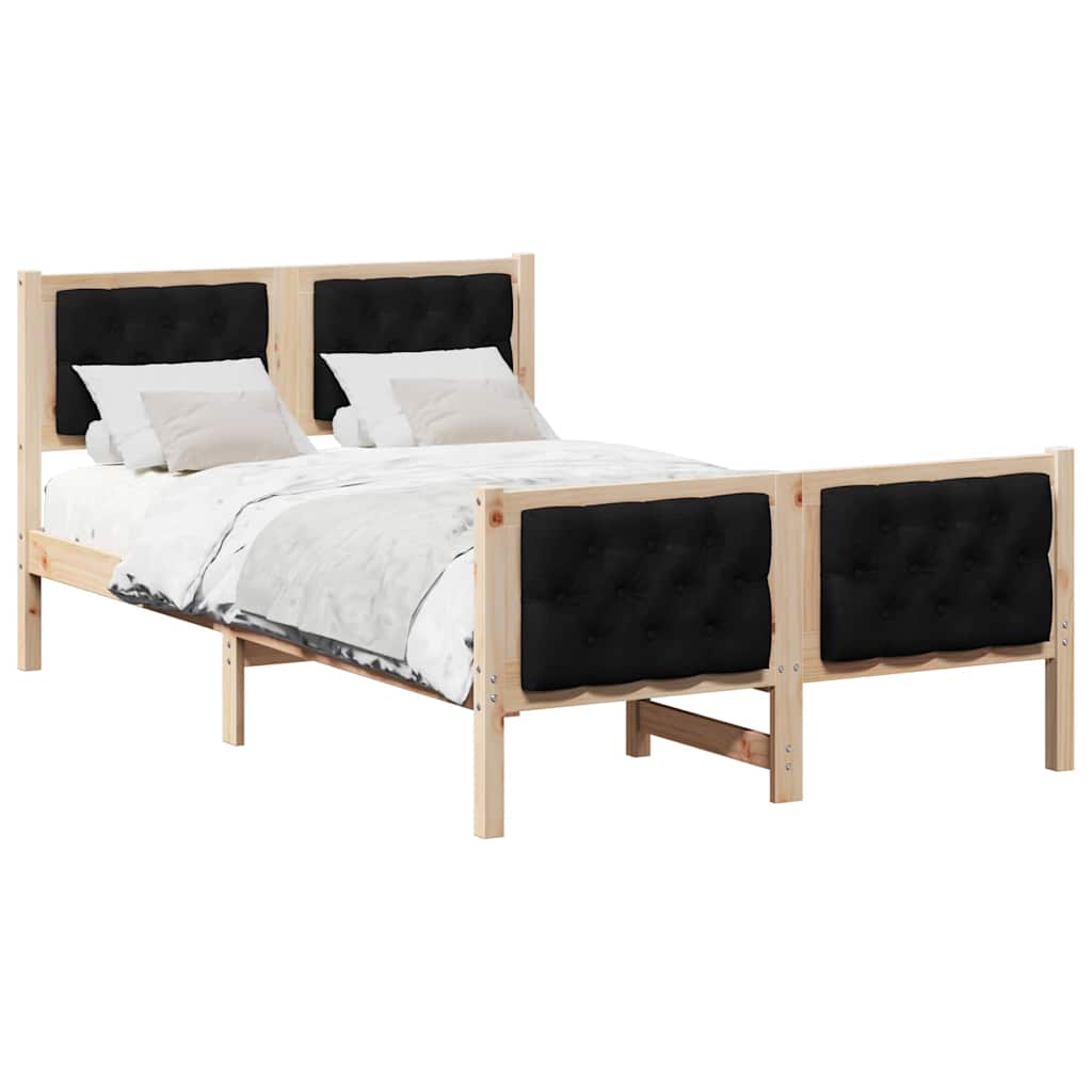 Estrutura da cama preto 120 x 190 cm madeira de pinheiro sólida