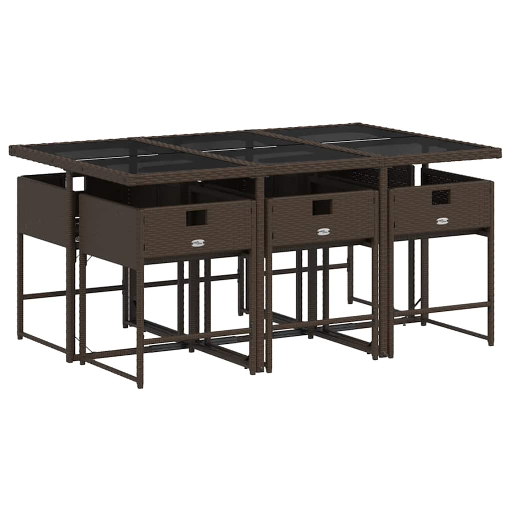 7 Pcs conjunto jantar p/ jardim c/ almofadões vime PE castanho
