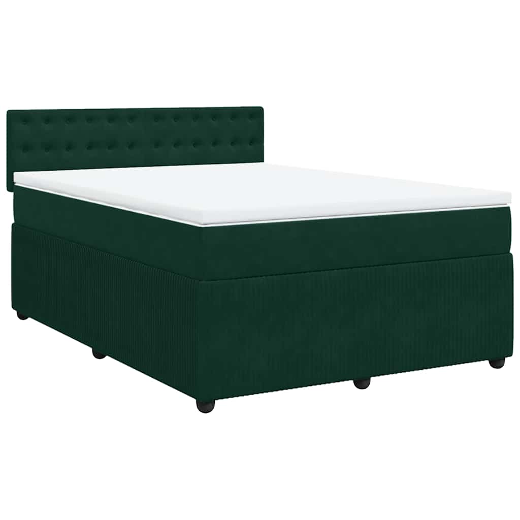 Cama com molas/colchão 160x200 cm veludo verde-escuro