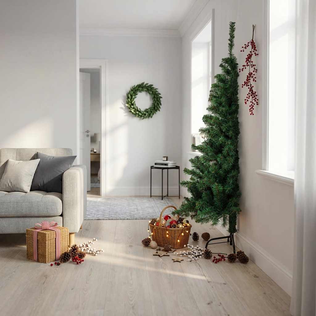 Meia árvore de natal artificial com suporte 180 cm PVC verde
