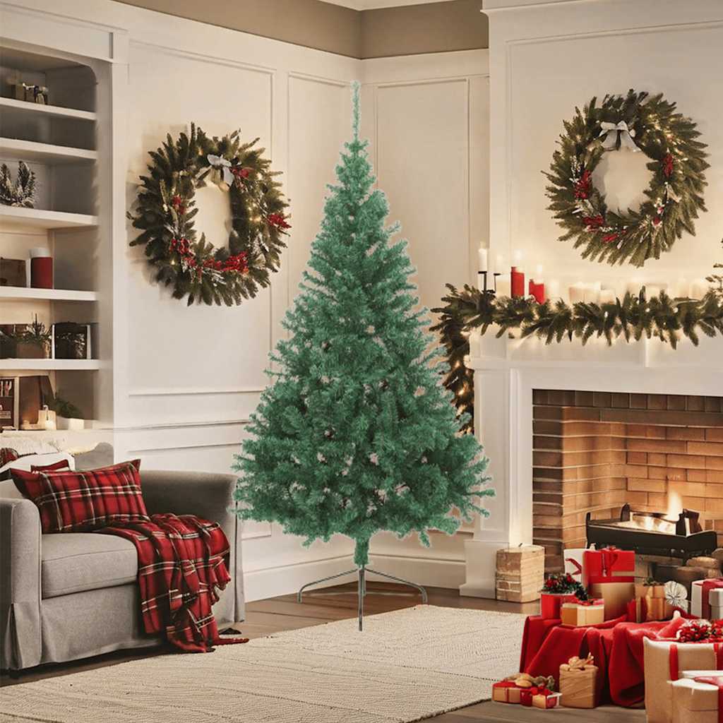 Meia árvore de natal artificial com suporte 180 cm PVC verde