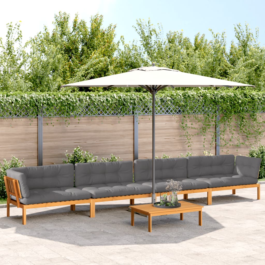 5 Pcs móveis de paletes p/ jardim com almofadões acácia maciça