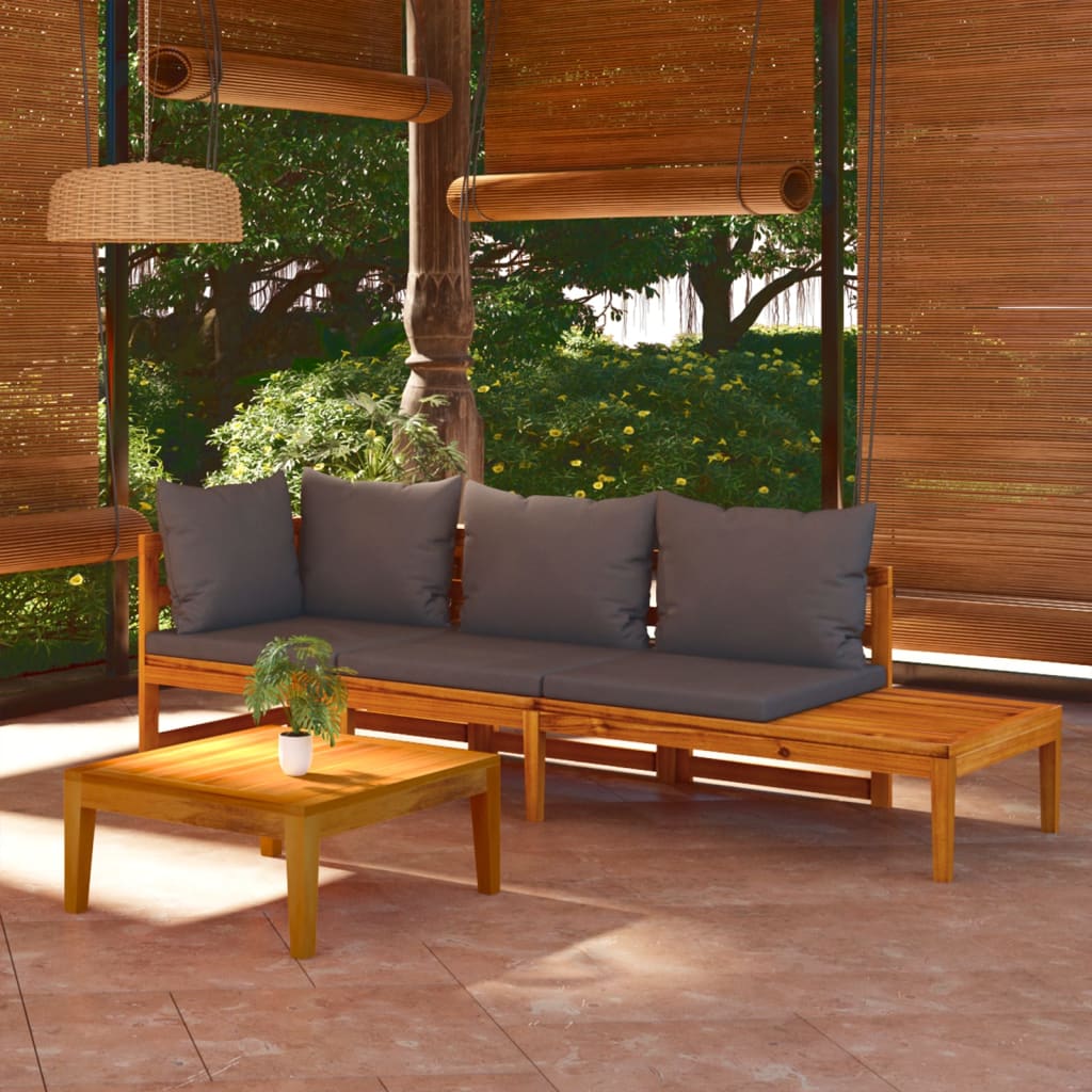 3 Pcs conj. lounge de jardim c/ almofadões cinza-escuro acácia