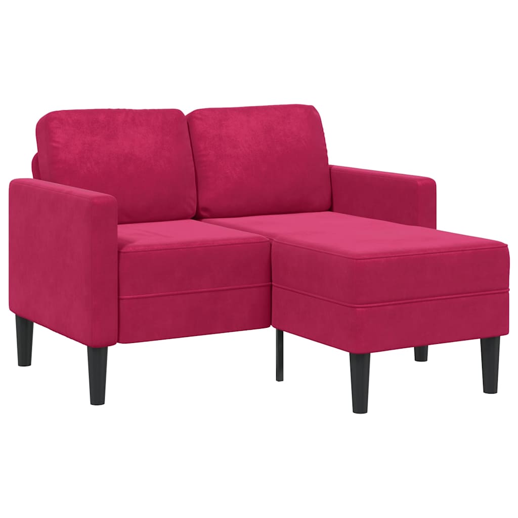 Sofá 2 lugares com chaise em l 125 cm veludo vermelho tinto