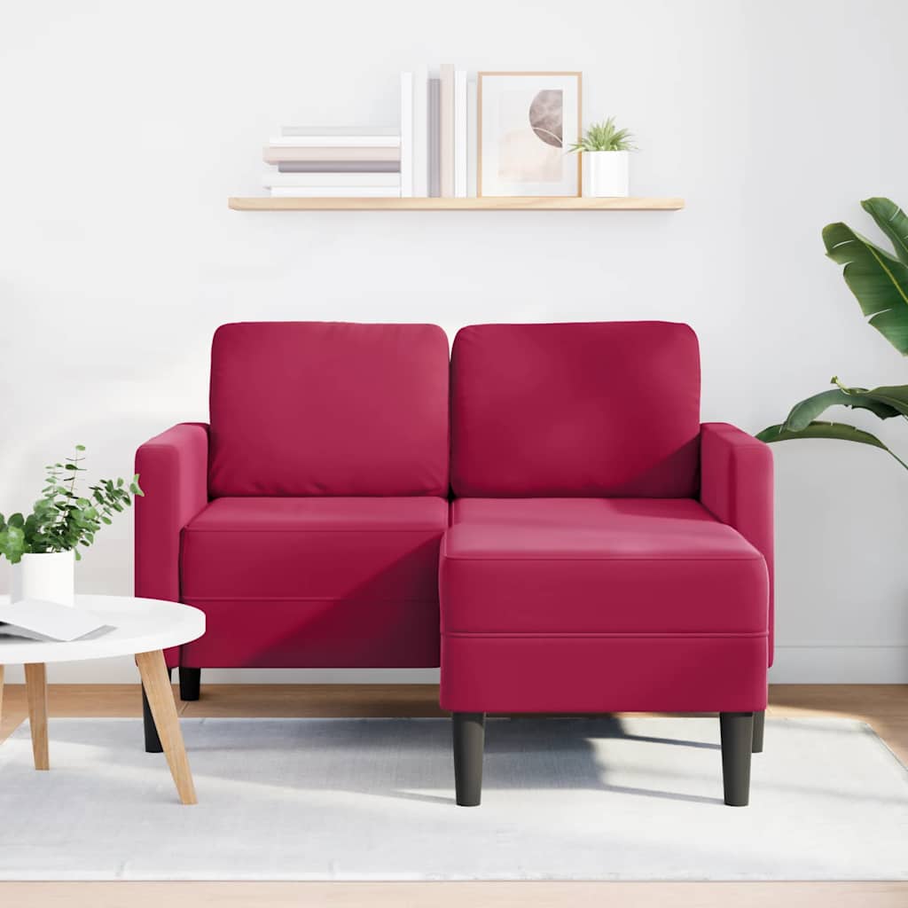 Sofá 2 lugares com chaise em l 125 cm veludo vermelho tinto