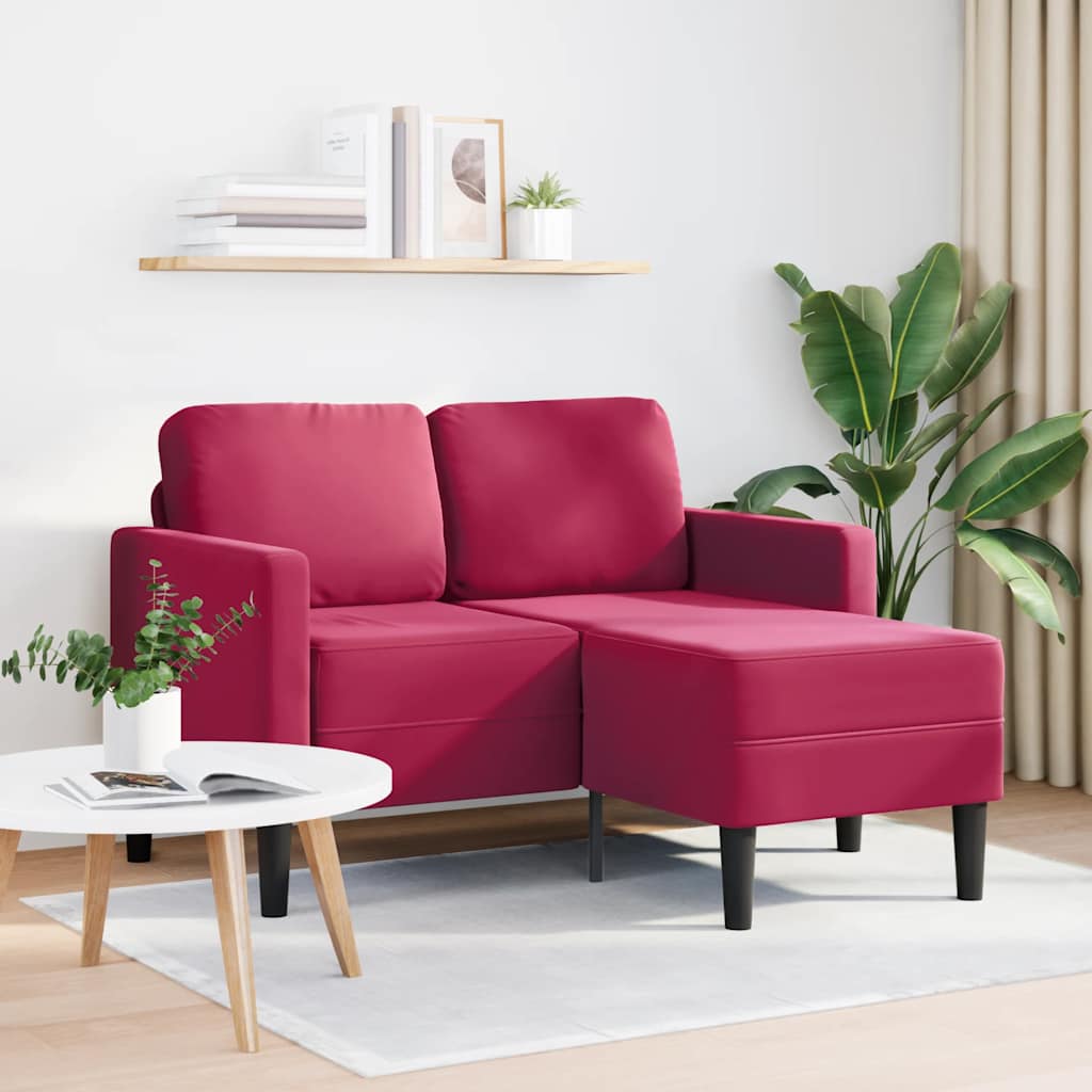 Sofá 2 lugares com chaise em l 125 cm veludo vermelho tinto