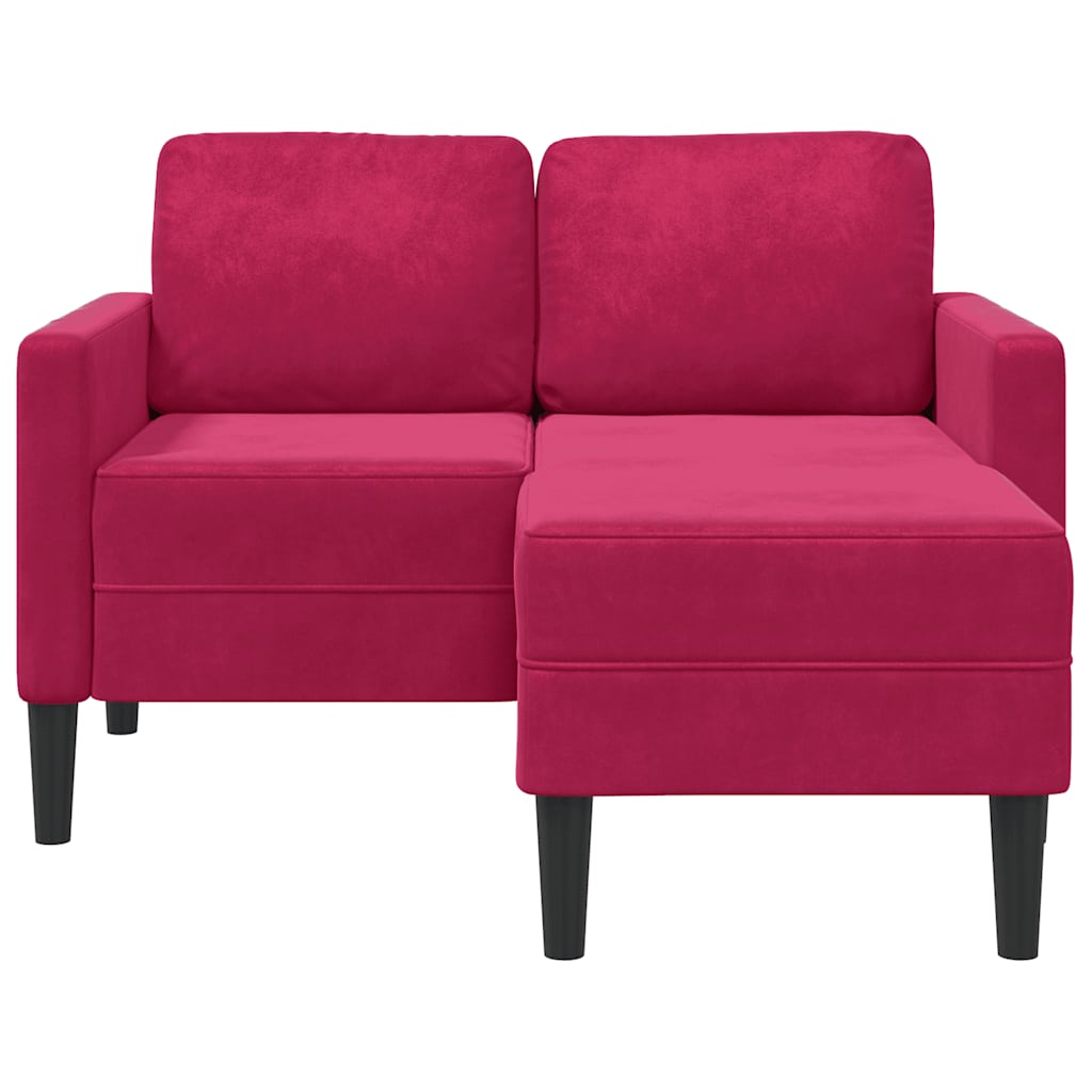 Sofá 2 lugares com chaise em l 125 cm veludo vermelho tinto