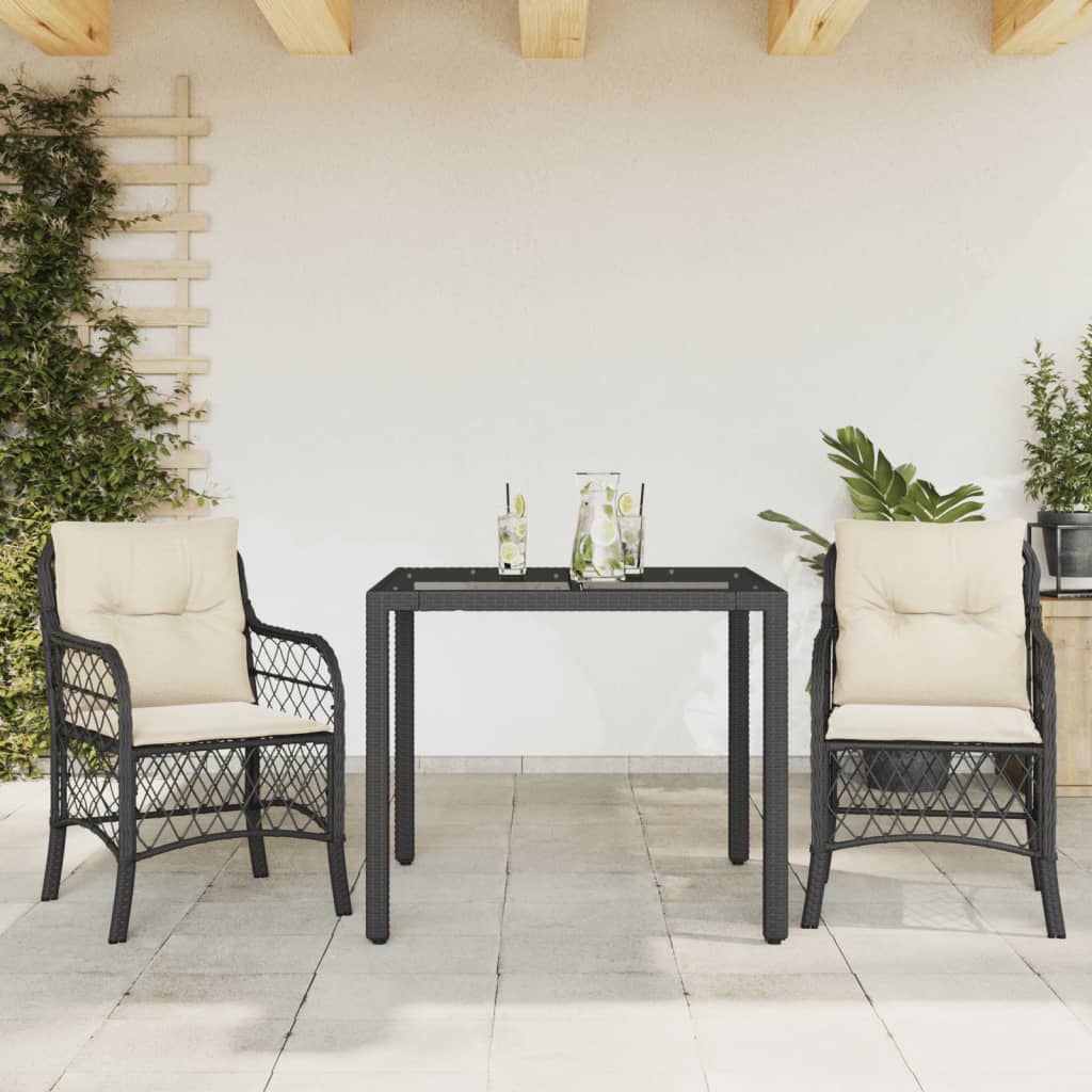 3 Pcs conjunto de bistrô com almofadões vime PE preto