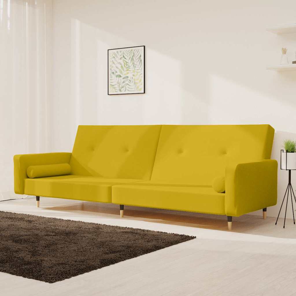 Sofá-cama 2 lugares com duas almofadas veludo amarelo