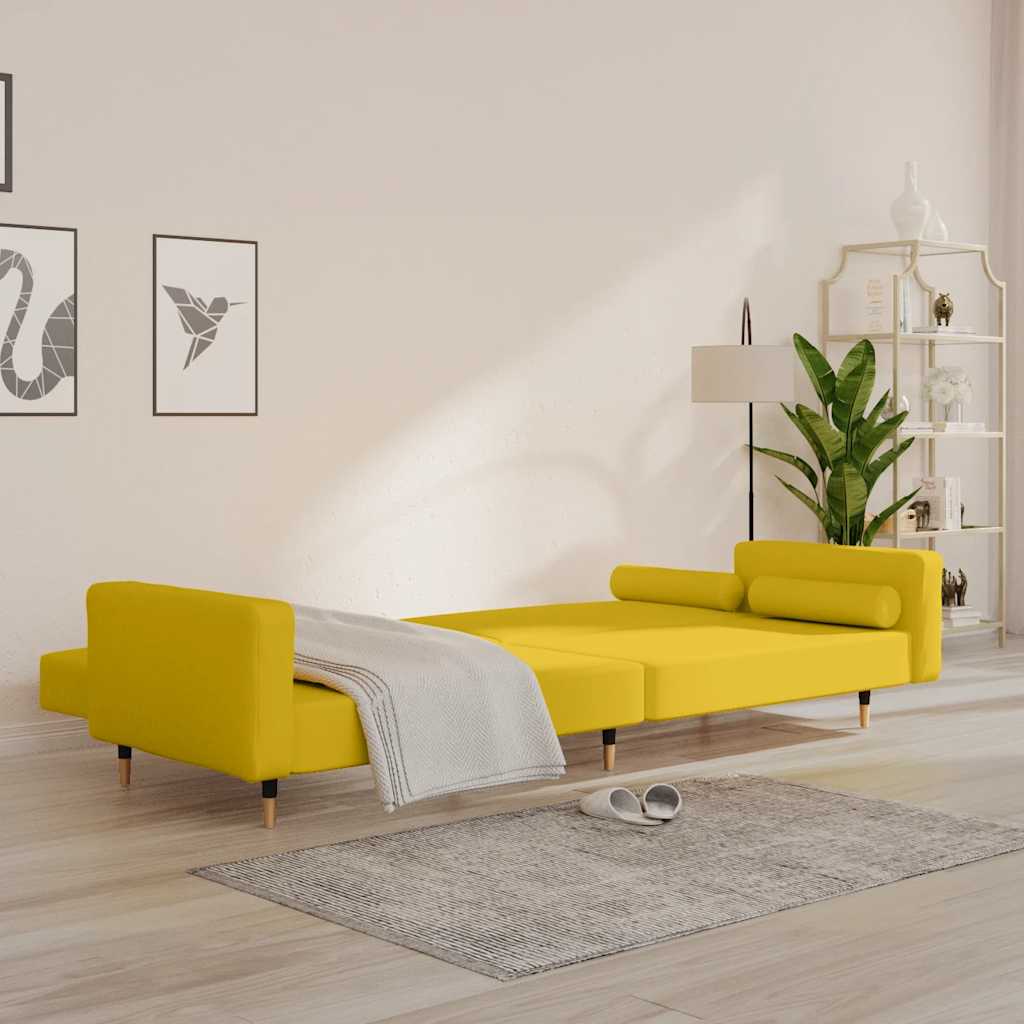 Sofá-cama 2 lugares com duas almofadas veludo amarelo