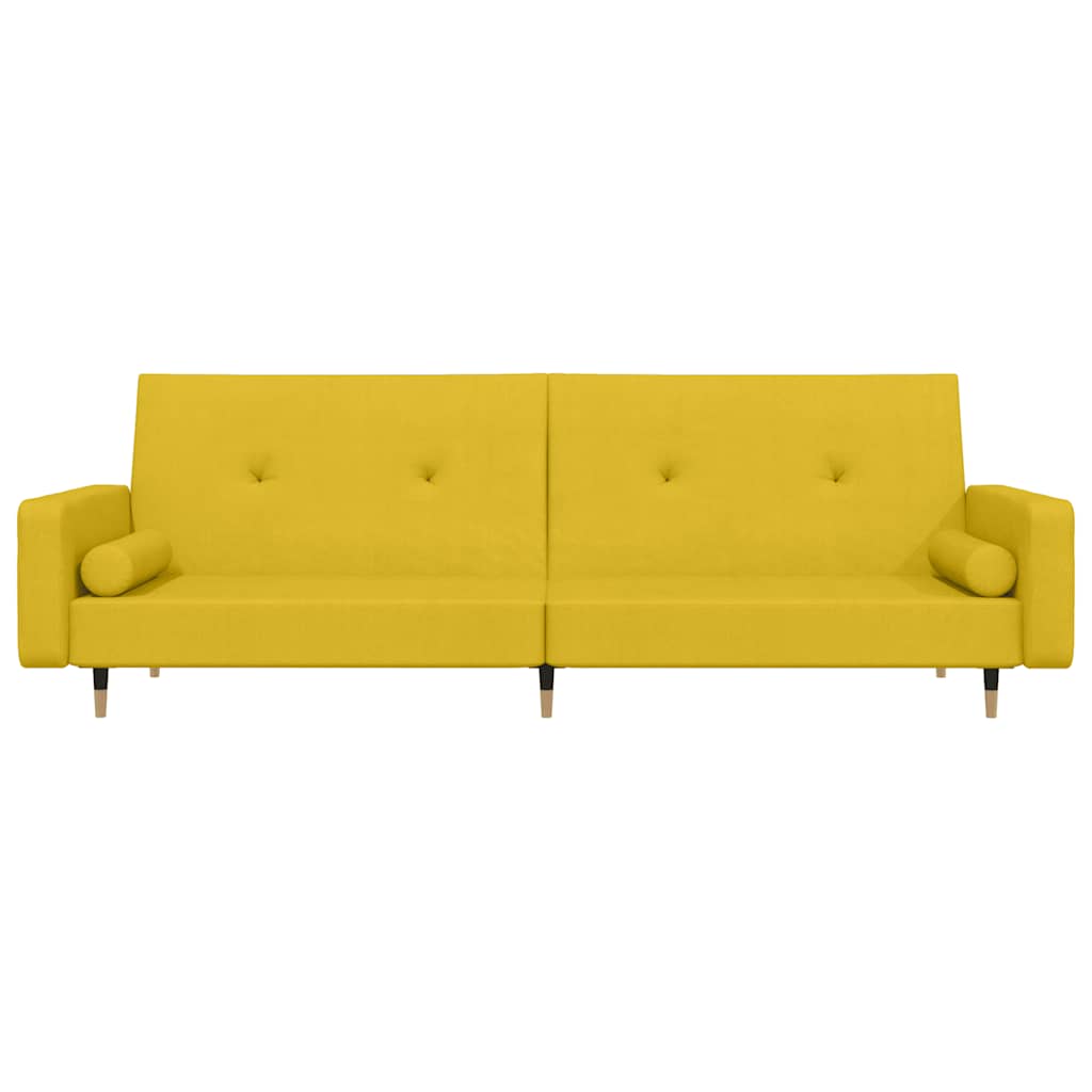 Sofá-cama 2 lugares com duas almofadas veludo amarelo