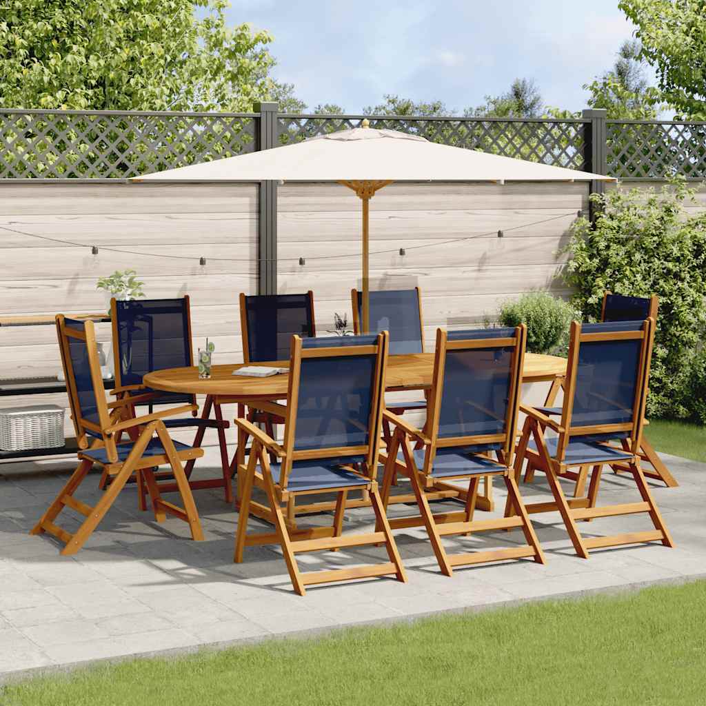 9 Pcs conjunto de jantar para jardim acácia maciça e textilene