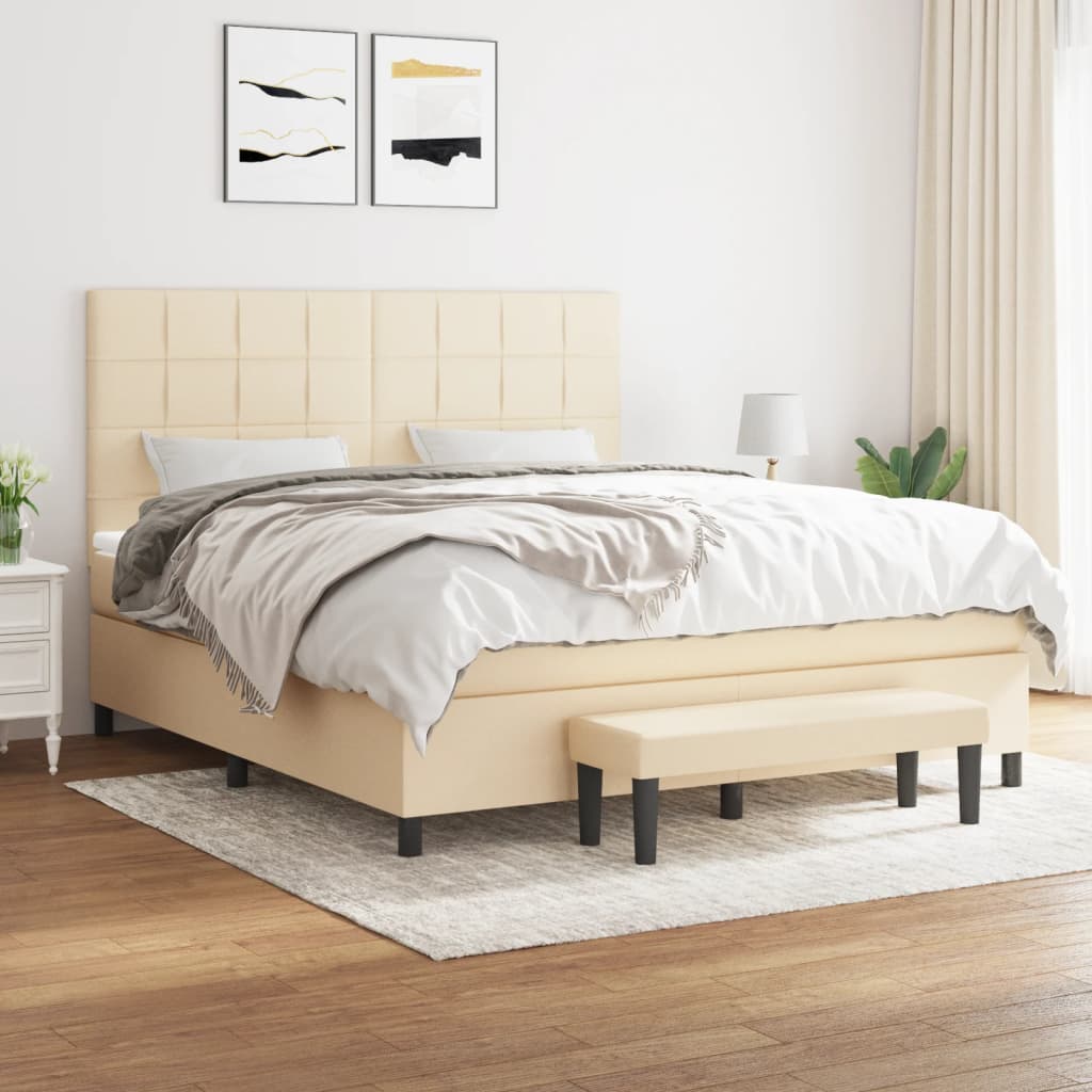 Cama com molas/colchão 160x200 cm tecido cor creme