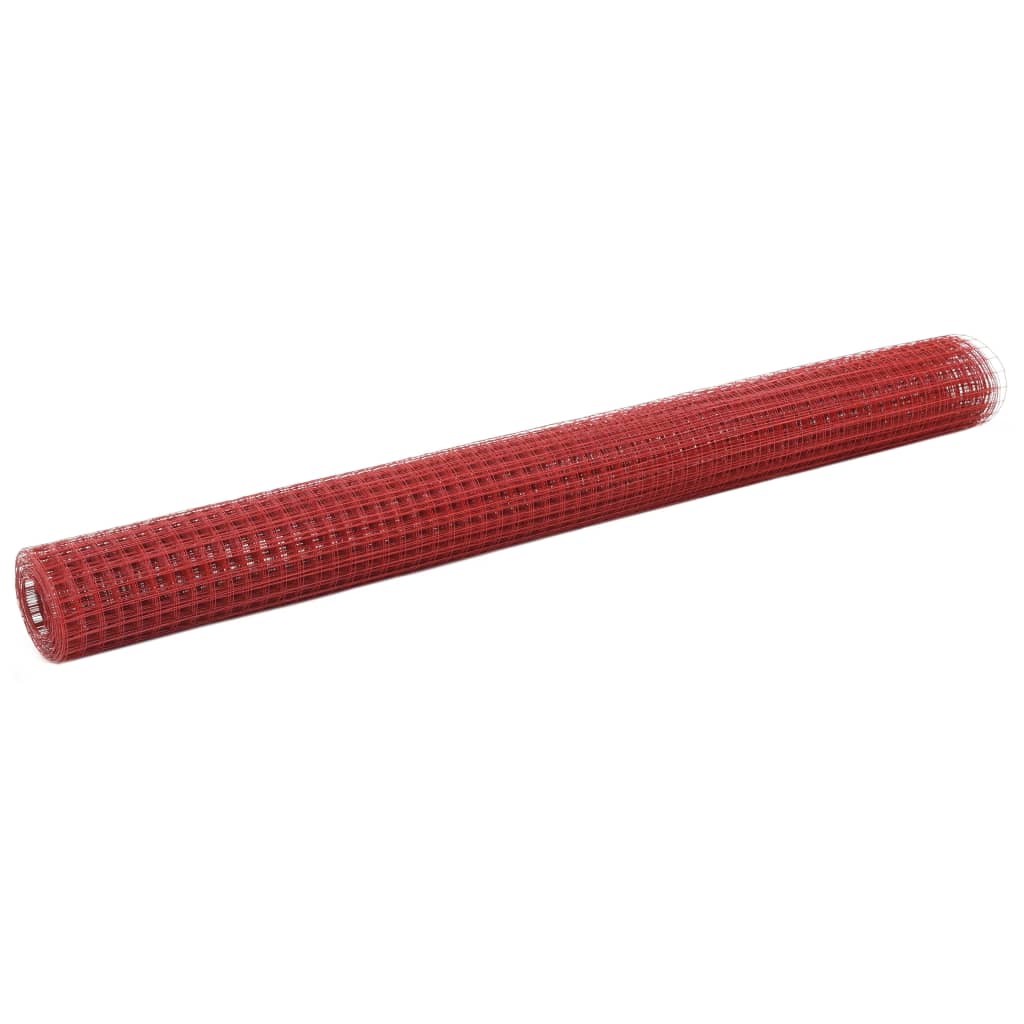 Cerca arame galinheiro 10x1,5m aço c/ revestimento PVC vermelho