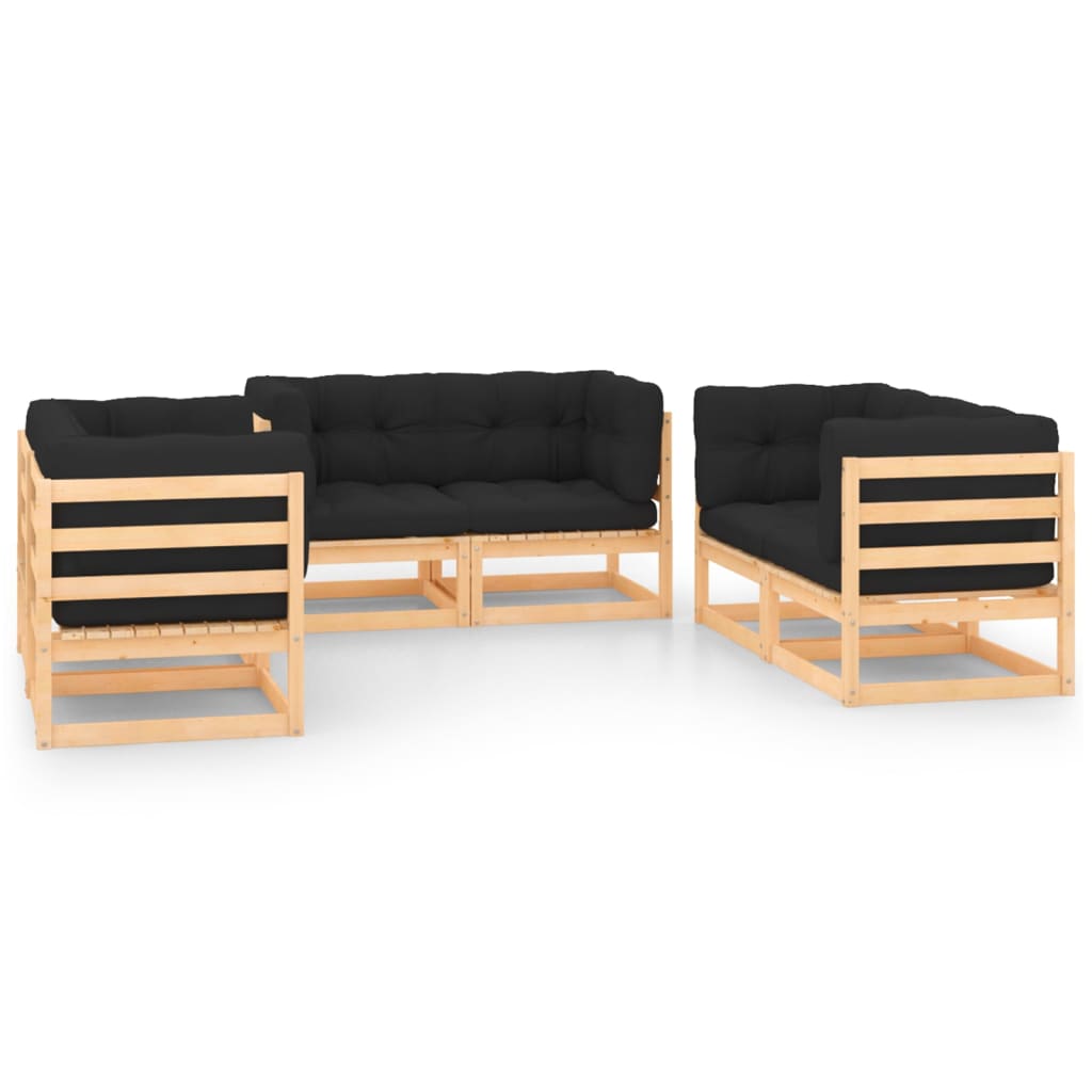 6 Pcs conjunto lounge de jardim c/ almofadões pinho maciço
