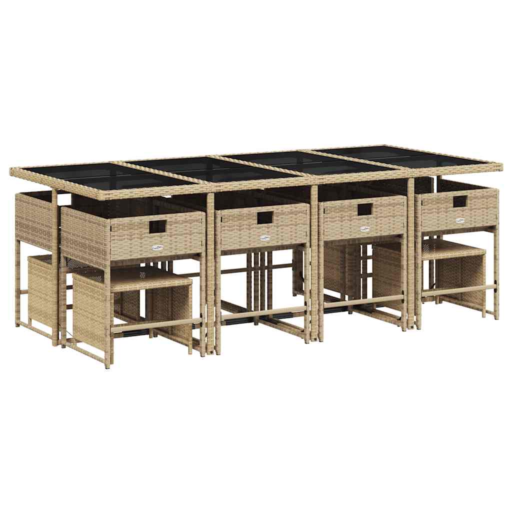 13 Pcs conjunto de jantar p/ jardim com almofadões vime PE bege