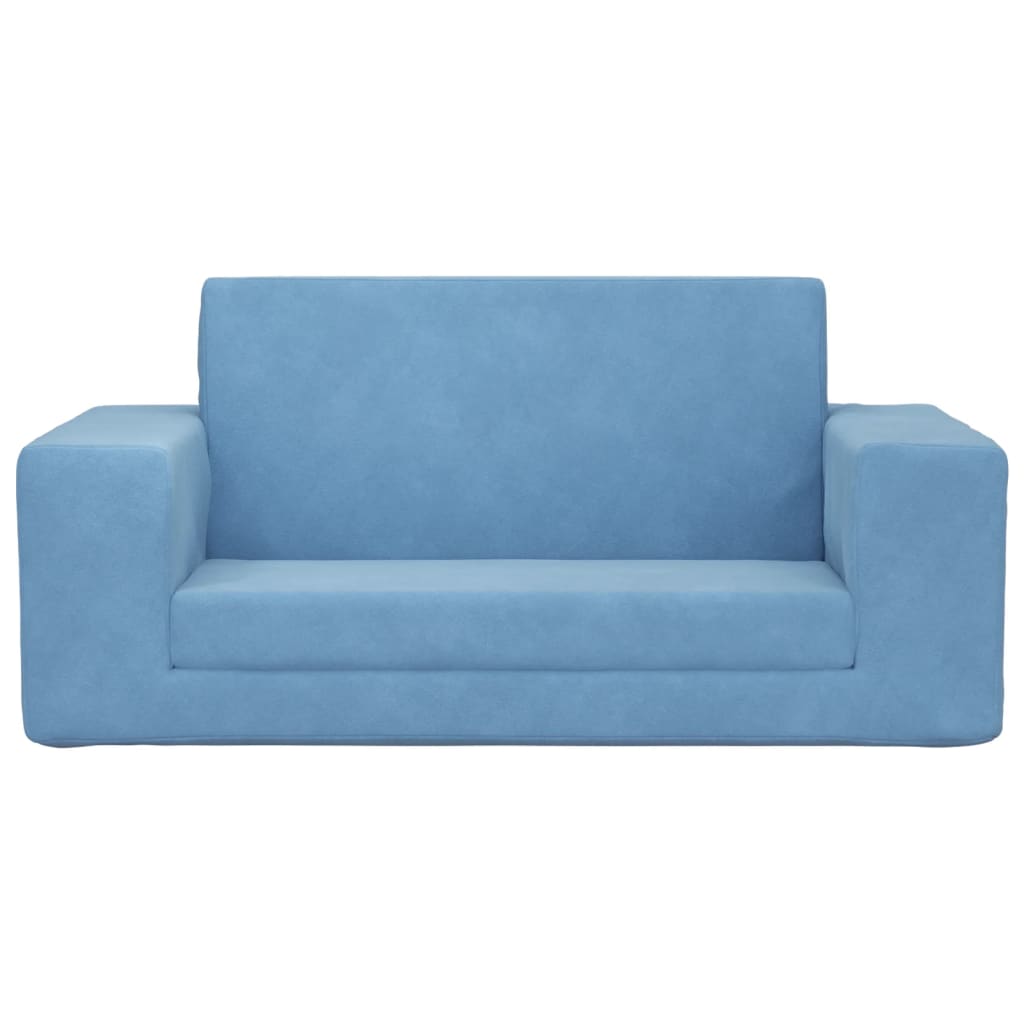 Sofá-cama infantil de 2 lugares pelúcia macia azul