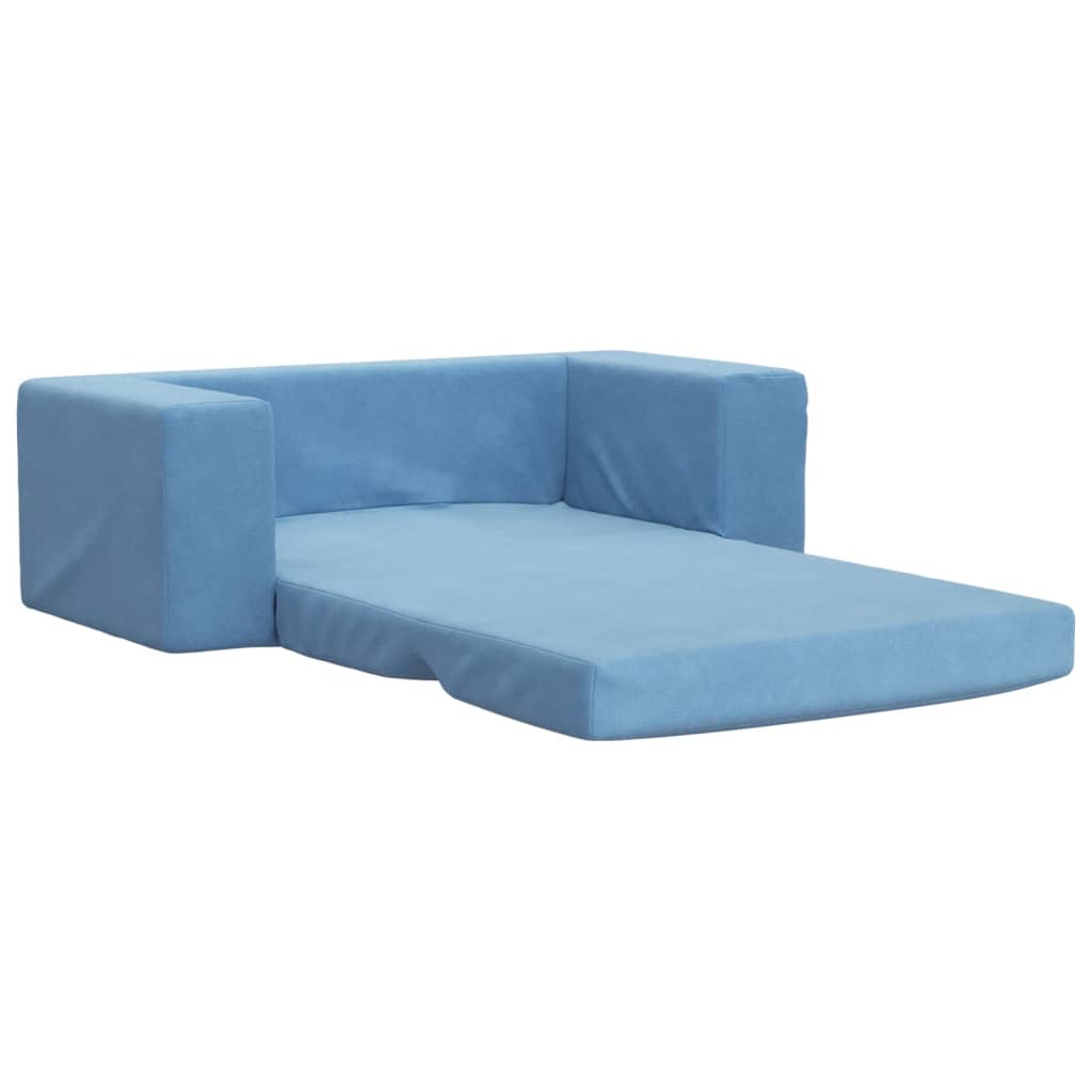 Sofá-cama infantil de 2 lugares pelúcia macia azul