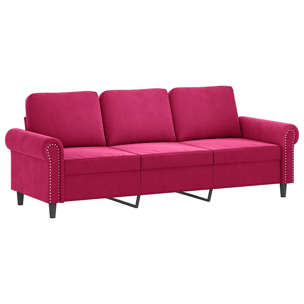 2 Pcs conjunto de sofás com almofadas veludo vermelho-tinto