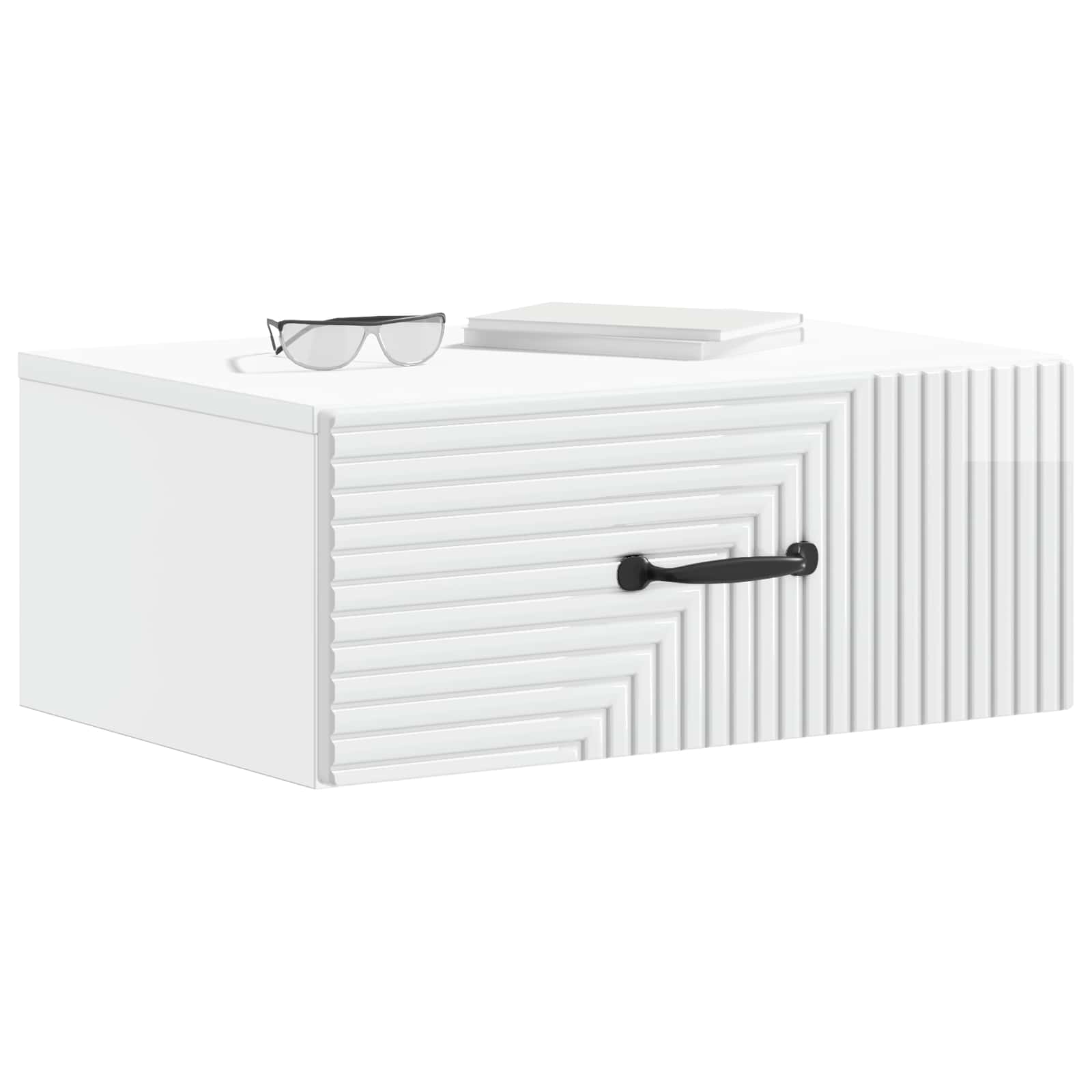 Gabinete de canto montado na parede com gaveta branco brilhante