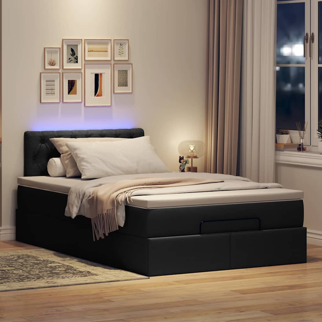Cama otomana com colchão 120x200 cm tecido preto