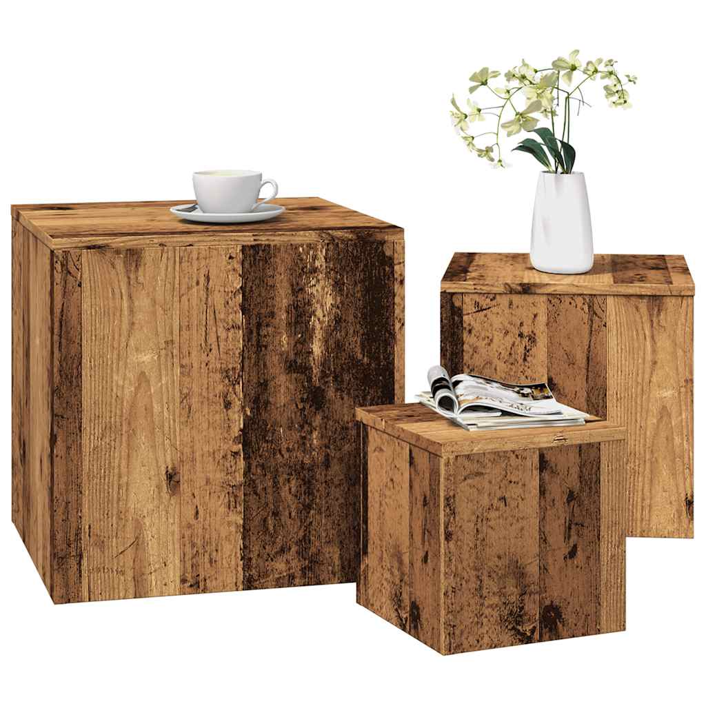 Mesas de apoio 3 pcs derivados de madeira madeira velha