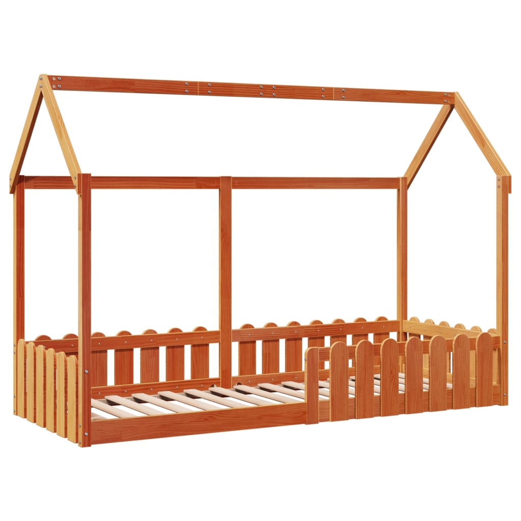 Cama infantil formato casa 80x200 cm pinho maciço castanho-mel