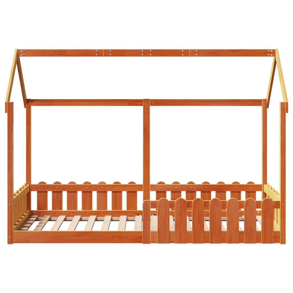 Cama infantil formato casa 80x200 cm pinho maciço castanho-mel