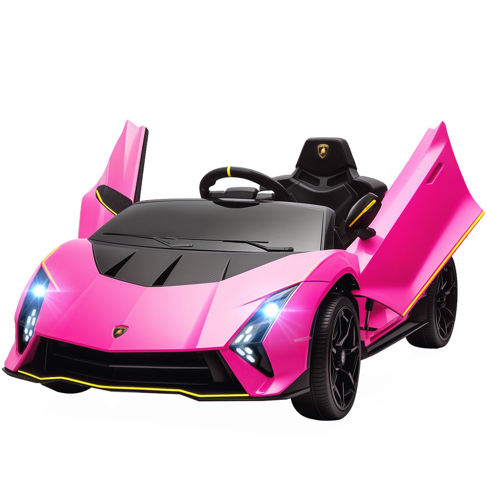 Carro elétrico para crianças lamborghini 12v controlo remoto faróis buzina arranque lento e música mp3 114,5x64x45,5 cm rosa