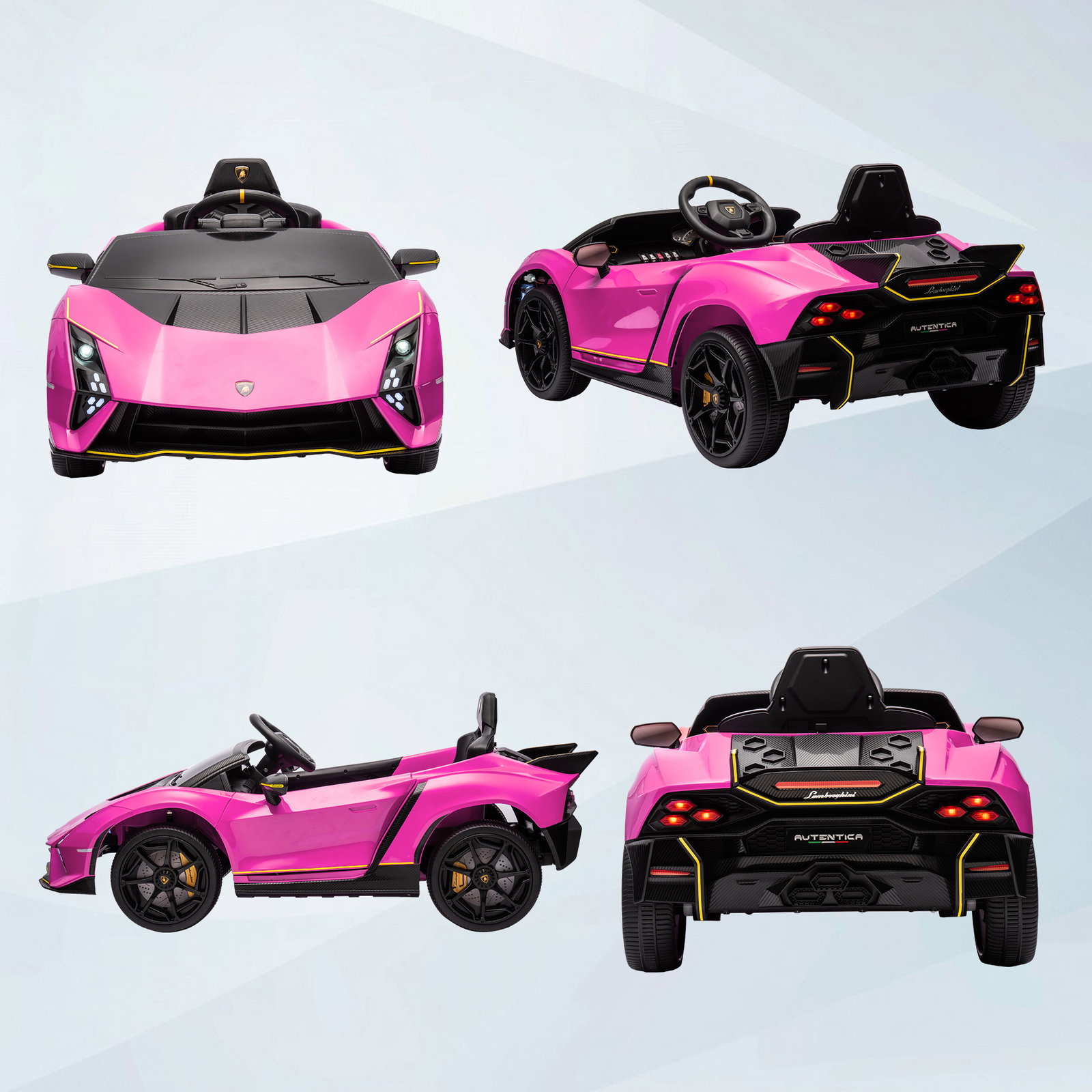 Carro elétrico para crianças lamborghini 12v controlo remoto faróis buzina arranque lento e música mp3 114,5x64x45,5 cm rosa