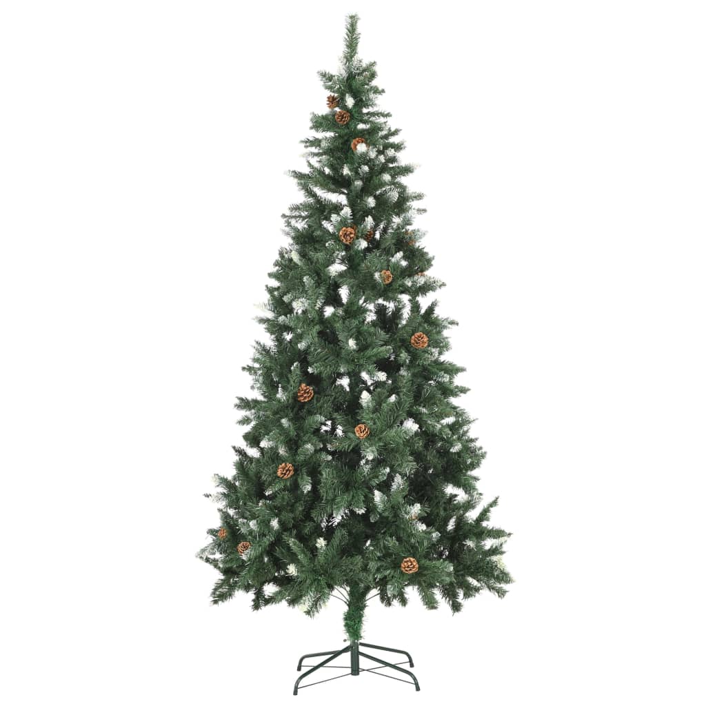 Árvore de natal artificial com pinhas e brilho branco 210 cm