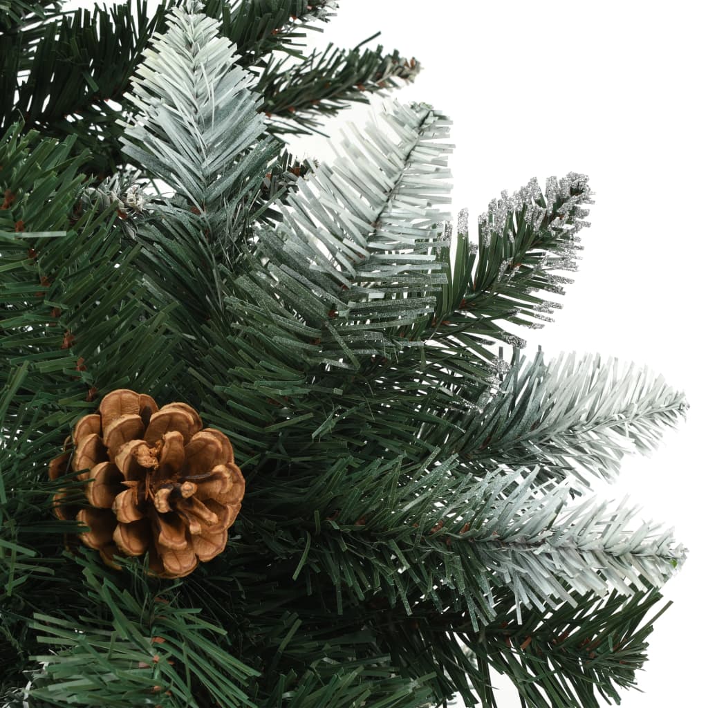 Árvore de natal artificial com pinhas e brilho branco 210 cm