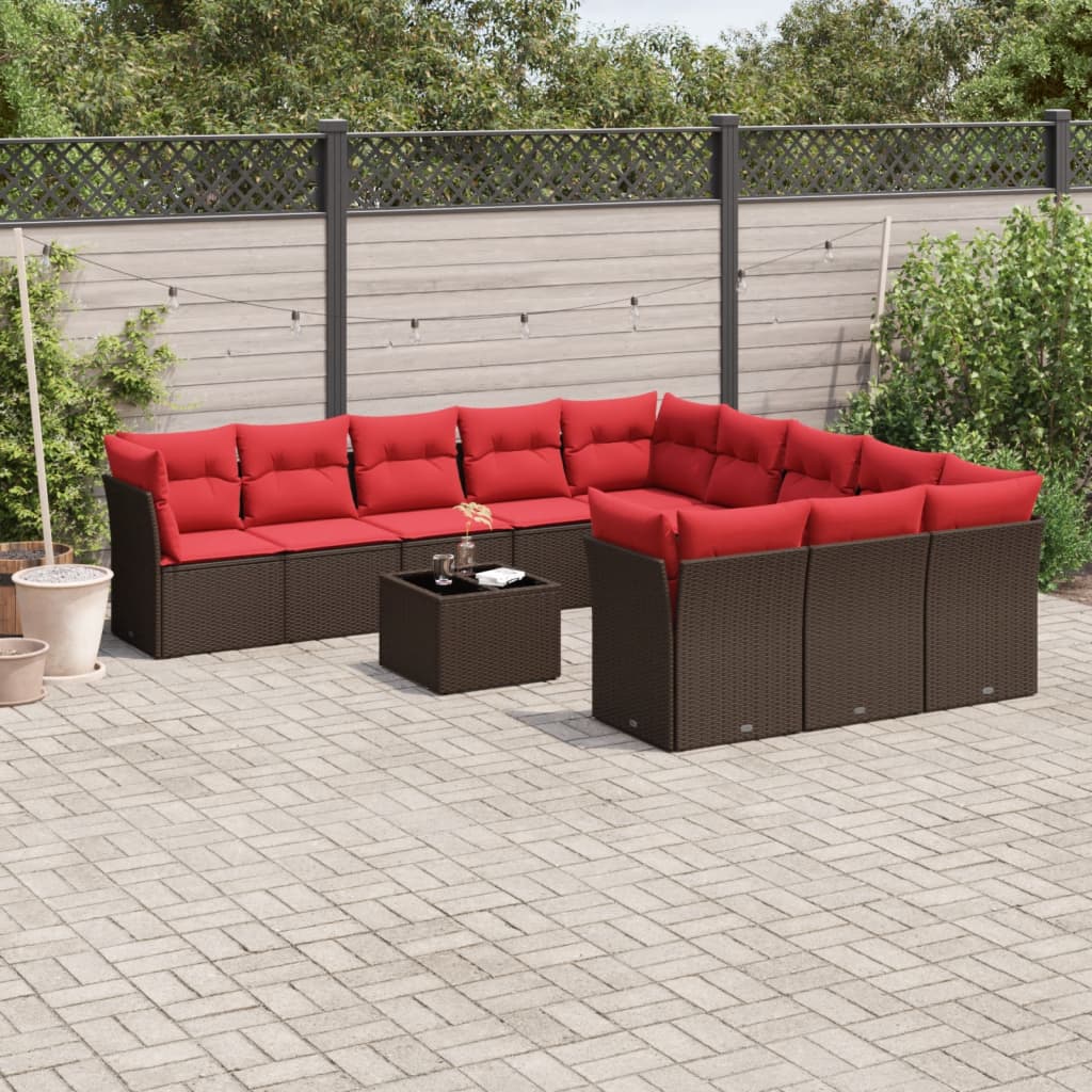 Conjunto de sofá de jardim com 12 peças e almofadas em rattan sintético marrom