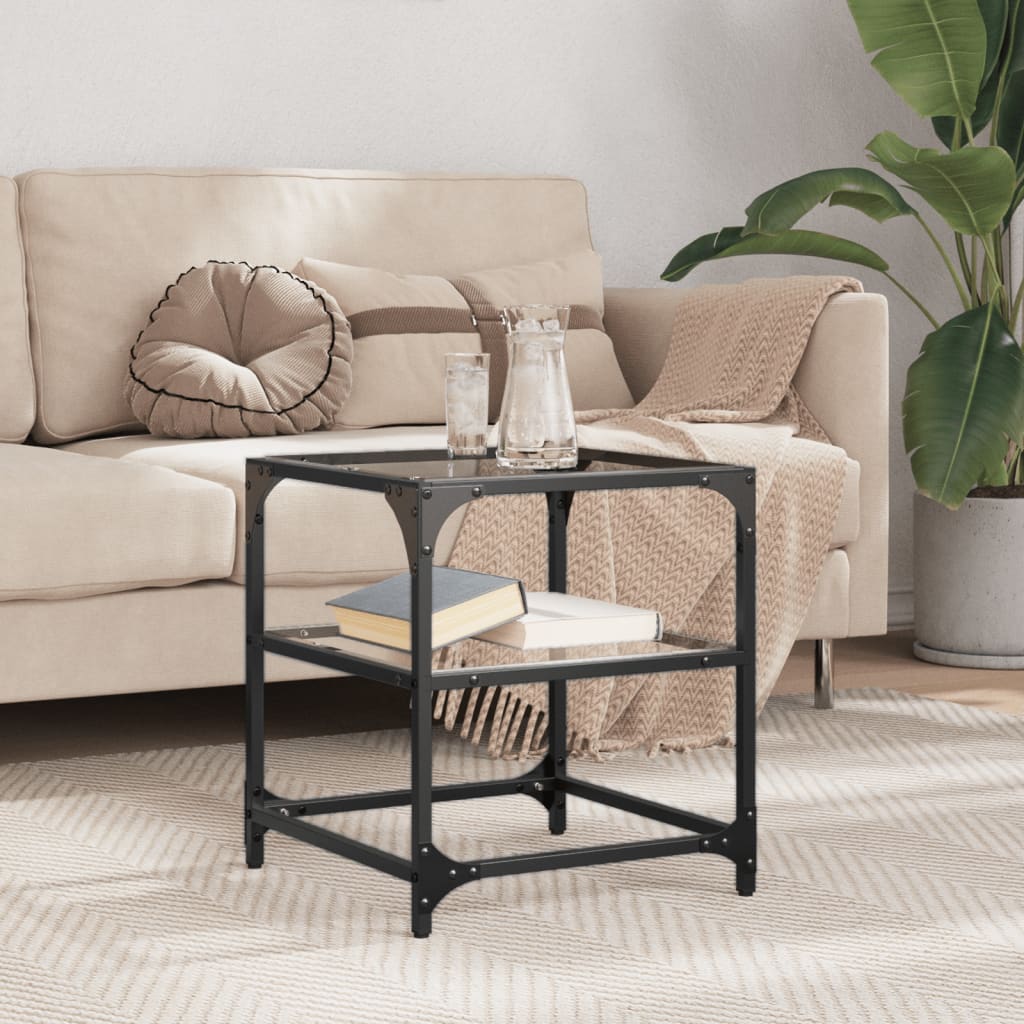 Mesa de centro c/ topo em vidro transparente 40x40x45 cm aço