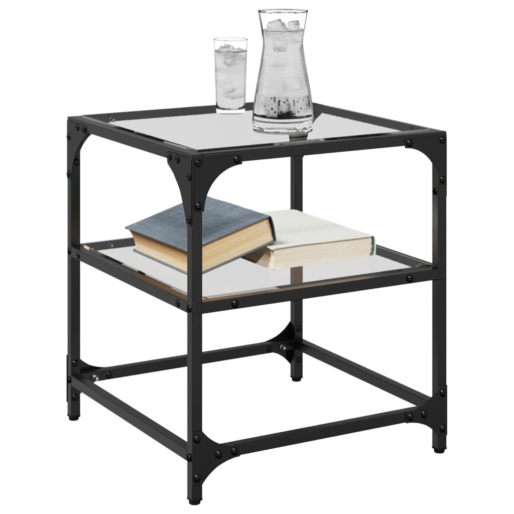 Mesa de centro c/ topo em vidro transparente 40x40x45 cm aço