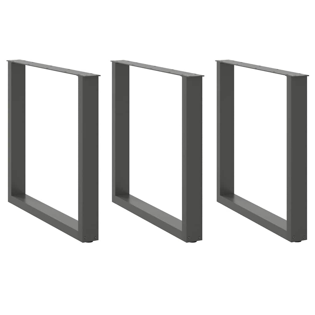 Pés para mesa de jantar em formato de u, 3 peças, antracite, 90x (72-73) cm, aço