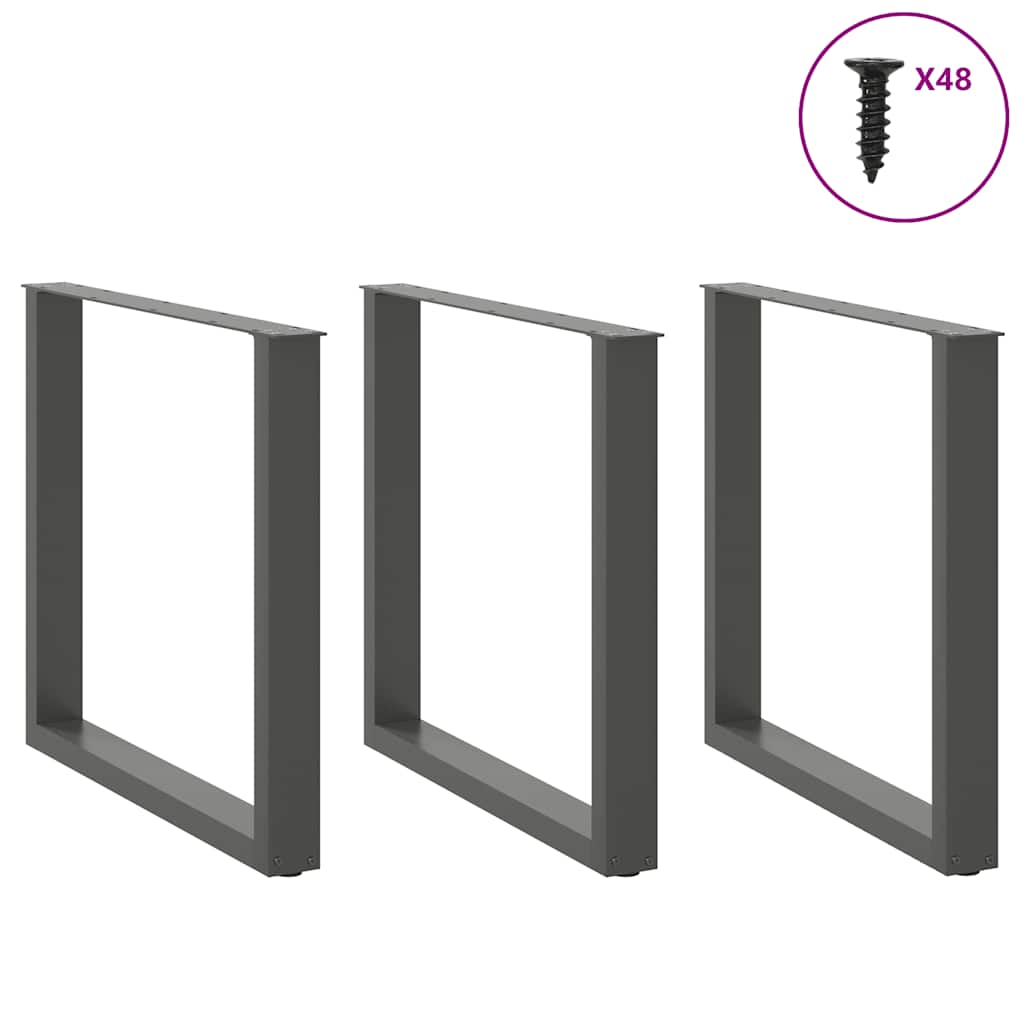 Pés para mesa de jantar em formato de u, 3 peças, antracite, 90x (72-73) cm, aço