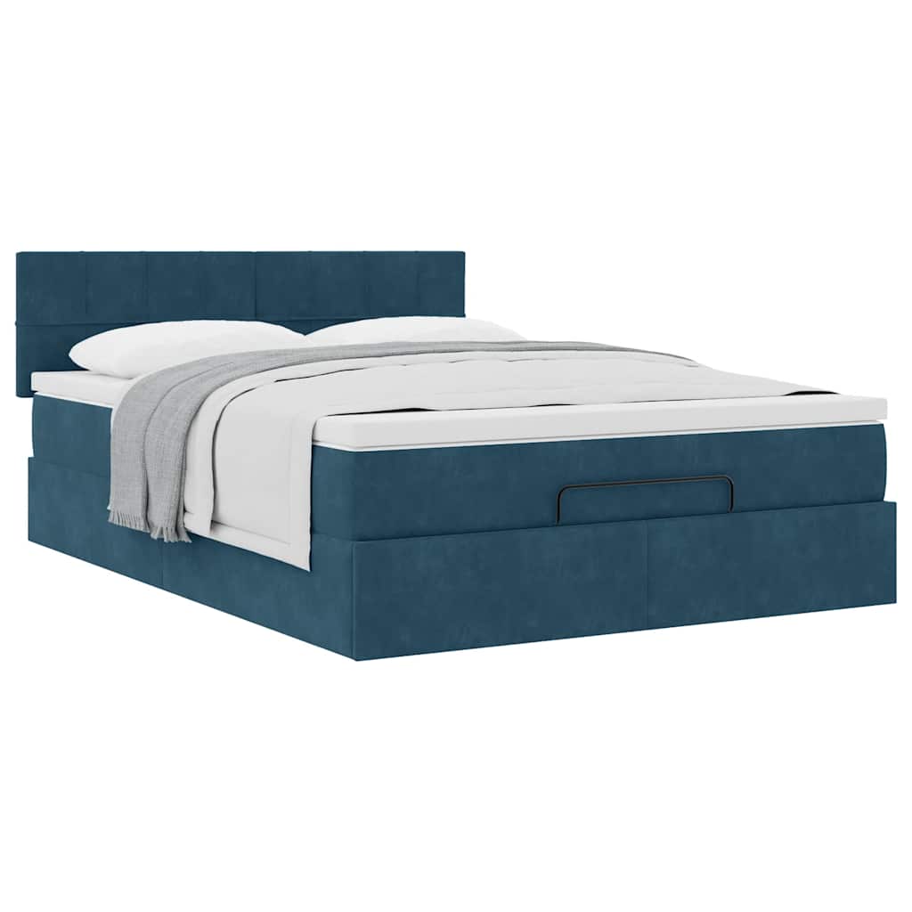 Estrutura de cama otomana com colchão 140x200 cm azul escuro